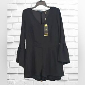 Massimo Fabbro Italy Women’s Size 6 Solid Black Romper • V-Neck Bell Sleeves NWT